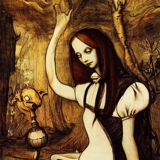 Image similar to alice in wonderland by leonardo da vinci