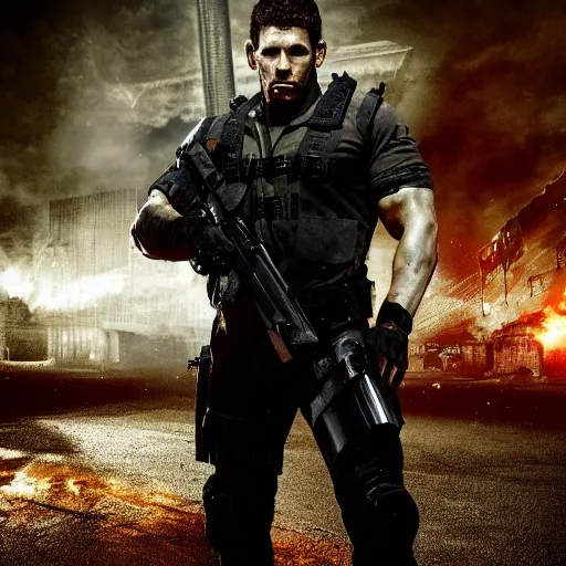 Prompt: chris redfield played by David Boreanaz in a resident evil movie, high detail, professional photography, high-resolution photograph