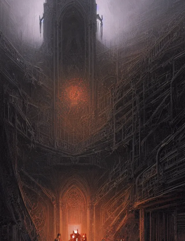 Image similar to detailed portrait, intricate complexity, by greg rutkowski, ross tran, conrad roset, takato yomamoto, ilya kuvshinov huge gothic crematorium on desert planet, elevator, side ramp entrance ambulance smoke dead bodies, guards intricate, painting by lucian freud and mark brooks, bruce pennington, dark colors, neon, death, guards, nice style culture