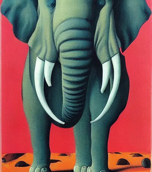 Image similar to slavic pagan elephant god by combined styles of rene magritte and salvadore dali