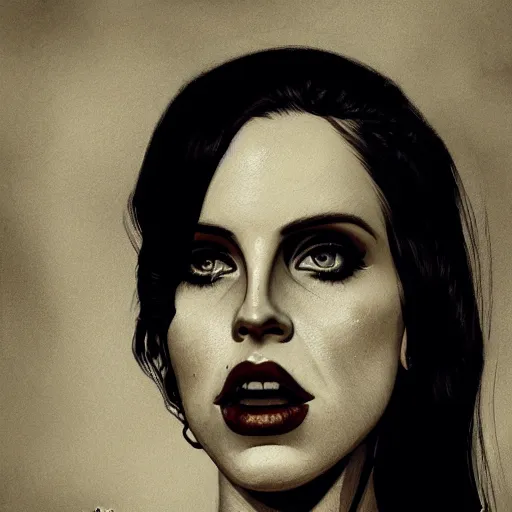 Image similar to head portrait of lana del rey as a zombie looking sad with dramatic lighting, 7 days to die zombie, gritty background, fine art, award winning, intricate, elegant, sharp focus, cinematic lighting, digital painting, 8 k concept art, art by michael hussar, art by brom, art by guweiz and z. w. gu, 8 k