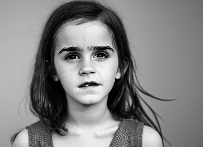 Image similar to professional fine detailed photo portrait of young emma watson from makhachkala, dagestan. kid emma watson in the postsoviet suburbia, iphone photo, instagram, black and white - - cfg _ scale 7