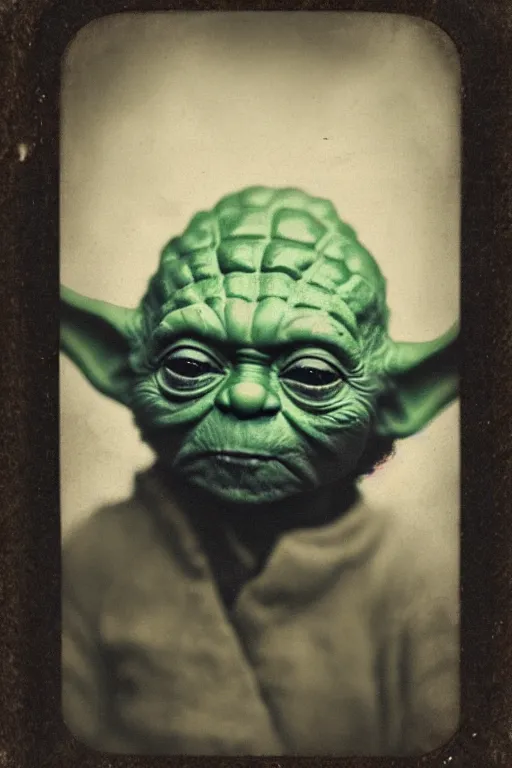 Image similar to a tintype photo portrait of yoda, highly detailed, 5 0 0 px, sharp focus