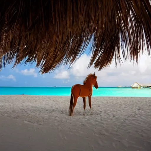 Image similar to a cartoon horse got on a plane and went to the maldives