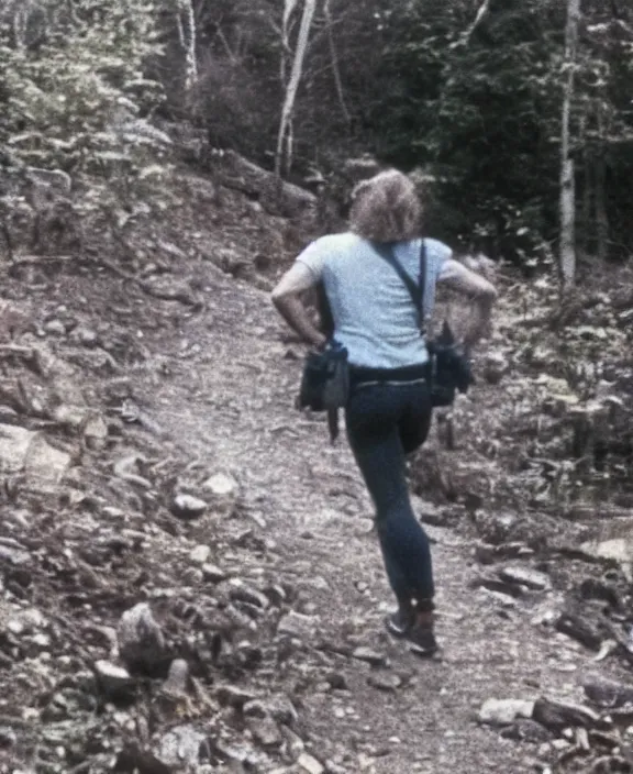 Image similar to a screen capture of found footage video left behind by a missing hiker in 1 9 8 6