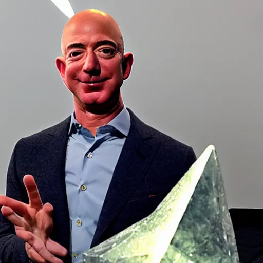 Prompt: Jeff bezos holding a giant crystal shard