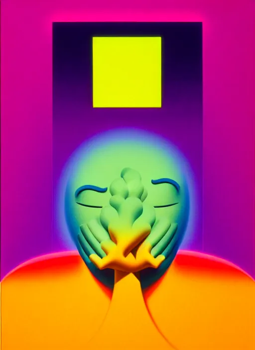 Prompt: thinking of you by shusei nagaoka, kaws, david rudnick, pastell colours, airbrush on canvas, cell shaded, 8 k