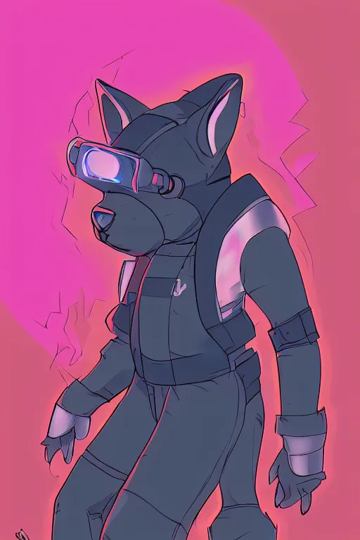 Image similar to a cute cyberpunk anthropomorphic fox with a fluffy tail, comic art, trending on furaffinity, cartoon, kawaii, backlighting, furry art!!!, cel shading, concept art, lineless