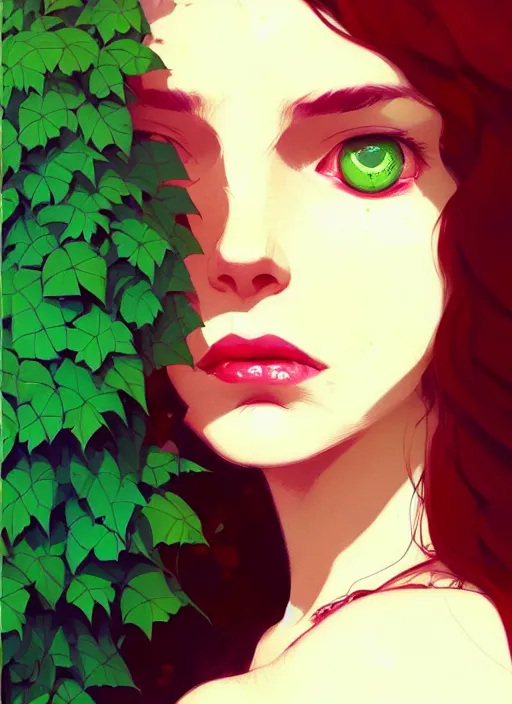 Image similar to highly detailed portrait of poison ivy, surburb woman, photographic realistic background, by atey ghailan, by greg rutkowski, by greg tocchini, by james gilleard, by joe fenton, by kaethe butcher, trending on instagram, award winning details