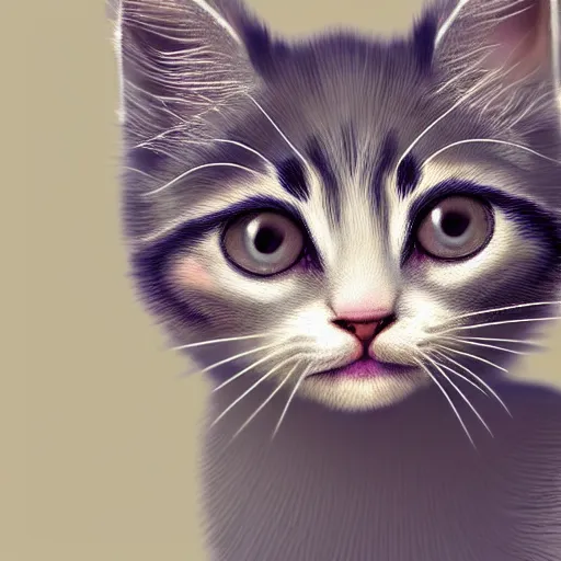 Image similar to a very cute kitten, pastel colours, digital art, extremely realistic and detailed 4k