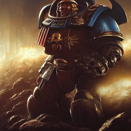 Image similar to space marine, warhammer 4 0 k, warhammer 4 0 0 0 0, high detail, dramatic light, digital art, painted by seb mckinnon, painted by greg rutkowski, trending on artstation