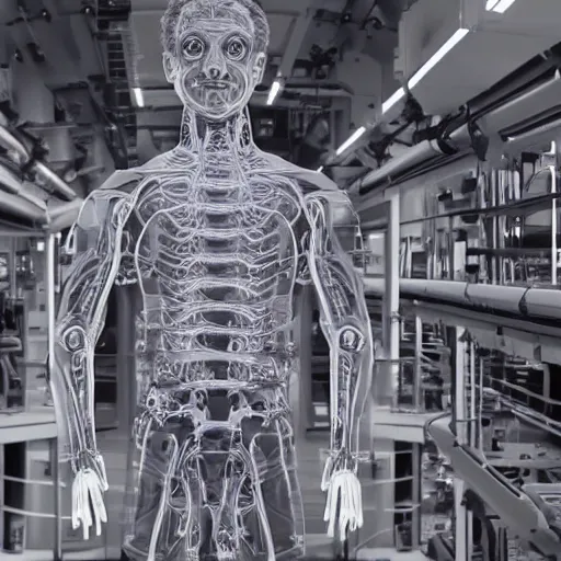 Prompt: the assembly of mark zuckerberg\'s mechanical body, highly detailed 8k