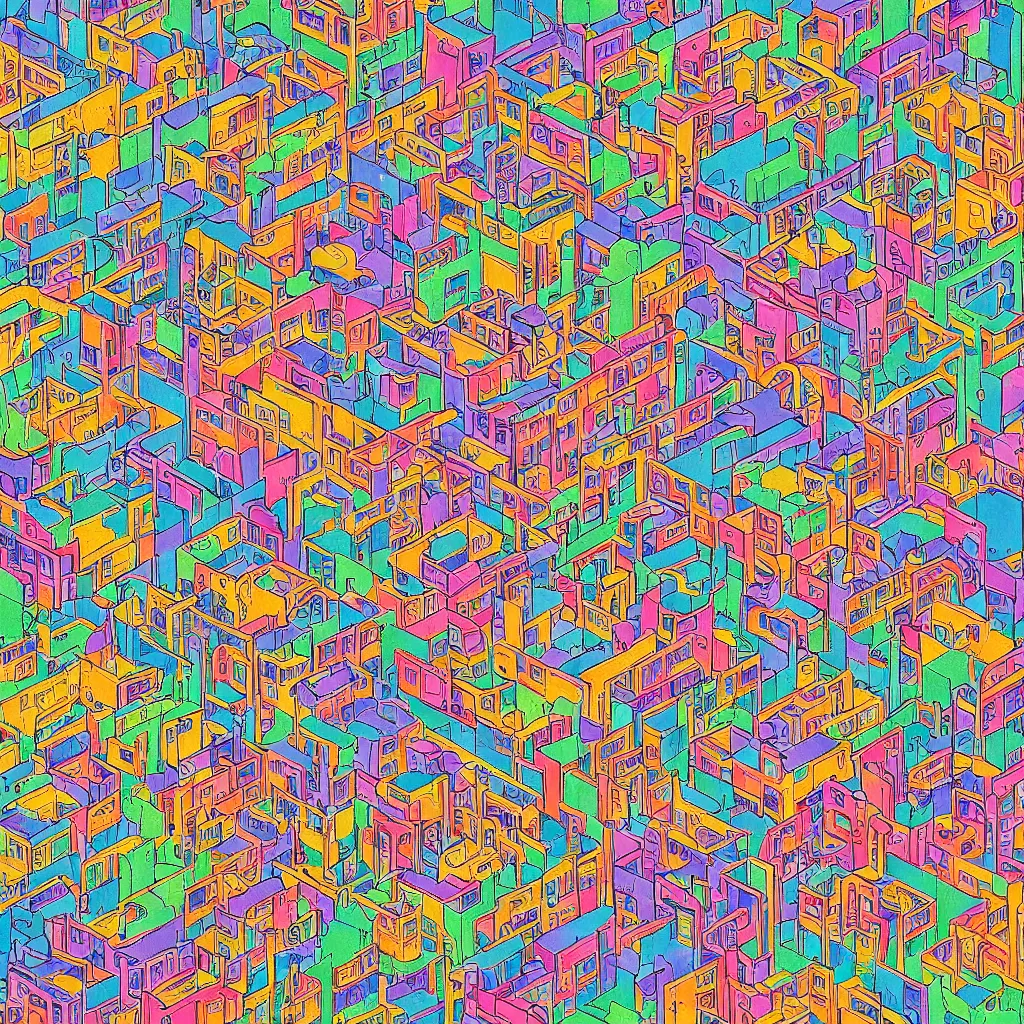 Image similar to a Where's Waldo puzzle of a chinese prison by lisa frank, beautiful, bold colors, detailed