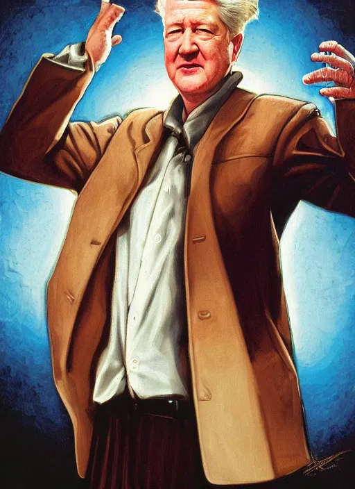 Prompt: portrait of david lynch in back to the future ( 1 9 8 5 ), highly detailed, centered, solid color background, digital painting, artstation, concept art, smooth, sharp focus, illustration, donato giancola, joseph christian leyendecker, les edwards, ed repka, wlop