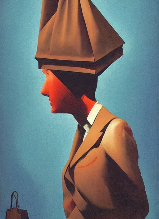 Image similar to propaganda woman portrait with a paper bag over the head Edward Hopper and James Gilleard, Zdzislaw Beksinski, highly detailed