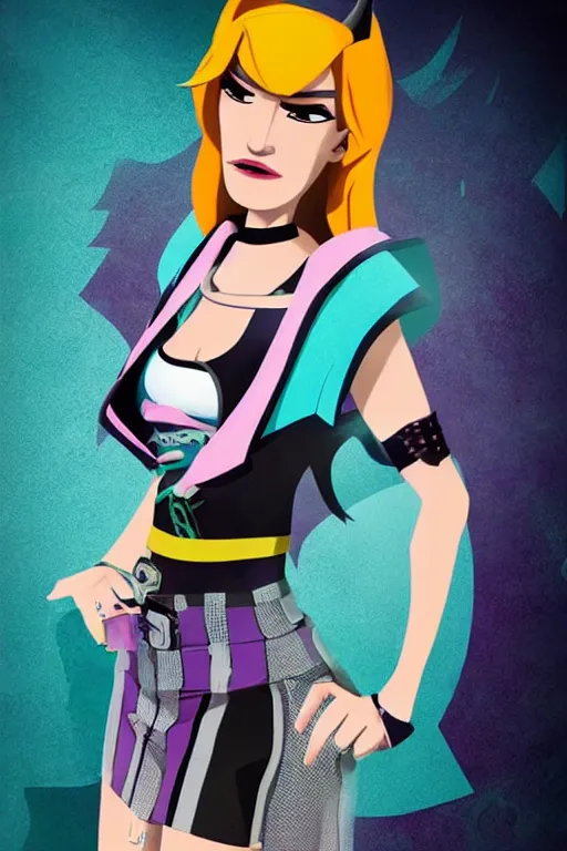 Prompt: full - body film still of bella thorne cosplaying as gwen from total drama island, teal hair, goth aesthetic, focus on facial details, focus on full - body, cinematic lighting, realistic shadows