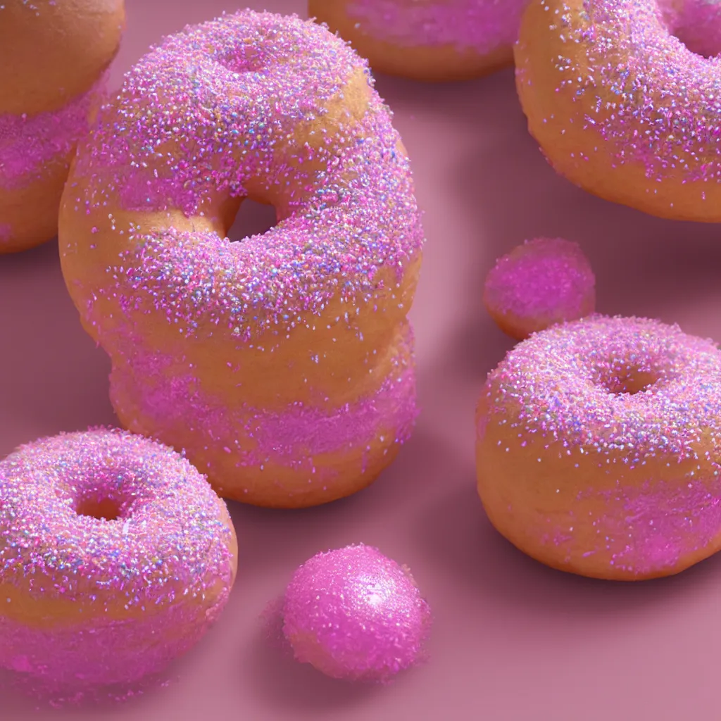 Prompt: unreal 5 engine render of a highly detailed model of a Pink Frosted Sprinkle Covered Doughnut, ray tracing on, intricate, hyperrealism, tasty treat,