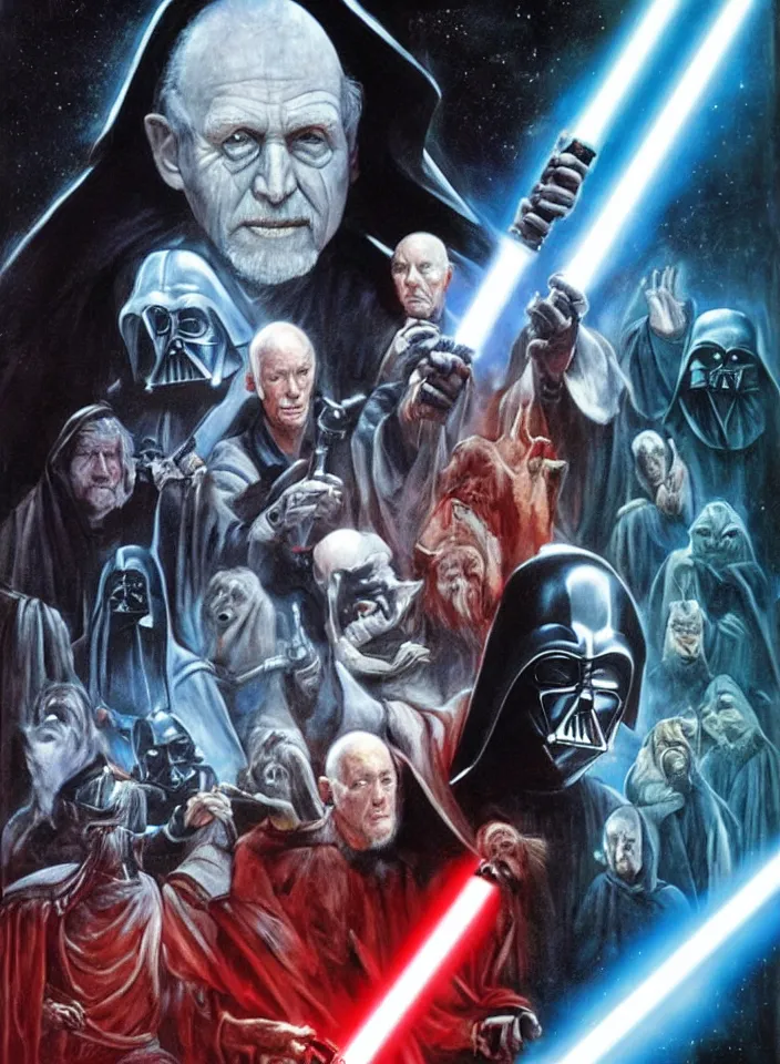 Prompt: the tragedy of darth plagueis the wise : a star wars story movie poster by drew struzan