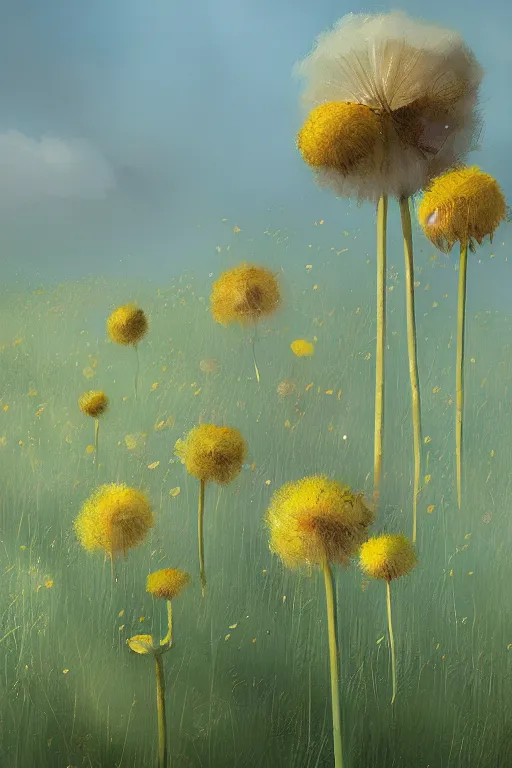 Prompt: beautiful digital matte pastel paint popart dandelions in the wind greg rutkowski artstation