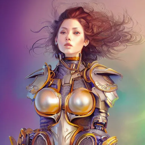 Image similar to studio portrait of lawful good colorful female holy mecha paladin absurdly beautiful, elegant, young sensual graceful woman, ultrafine hyperrealistic detailed face illustration by kim jung gi, irakli nadar, intricate linework, sharp focus, bright colors, matte, octopath traveler, final fantasy, unreal engine highly rendered, global illumination, radiant light, intricate environment