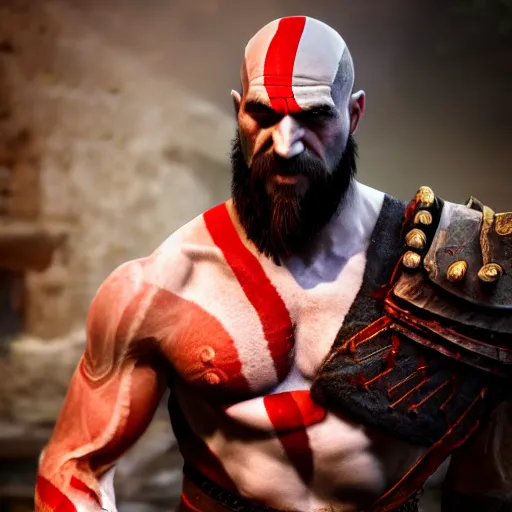 Image similar to michael vera as kratos from god of war, realistic, unreal engine 5