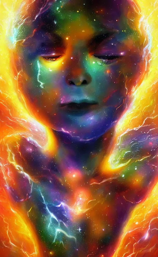 Image similar to the soul detaching from the body in the universe, artstation, digital painting