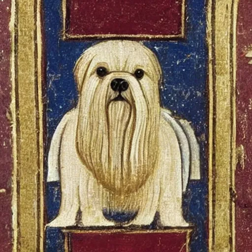 Prompt: medieval painting of a maltese dog as a lord