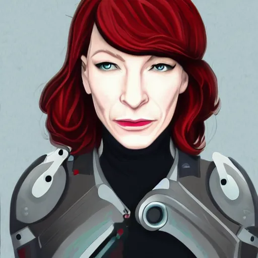 Image similar to cyborg cate blanchett, anime,drawing ,steampunk