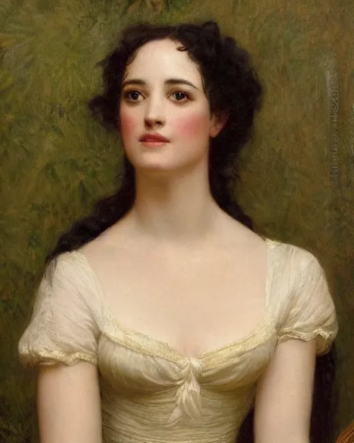 Image similar to portrait en buste of eva green vesper lynd vannessa ives by Hughes Merle, by Pierre Auguste Cot, perfectly detailed eyes, realistic fabric, abundant detail