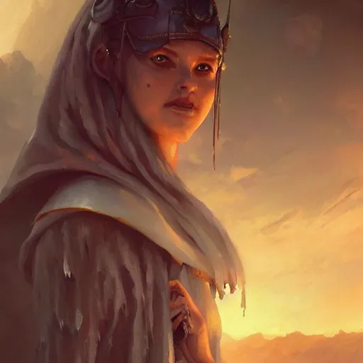 Prompt: a hyperrealistic acrylic painting of a beautiful alien priestess in the style of WLOP and Greg Rutkowski. Epic fantasy art.