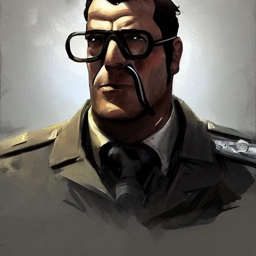 Image similar to portrait of jaime ramon mercader del rio in team fortress 2 style, epic, tragic, military art, fantasy, hd shot, digital portrait, beautiful, artstation, comic style, by artgerm, guy denning, jakub rozalski, magali villeneuve and charlie bowater