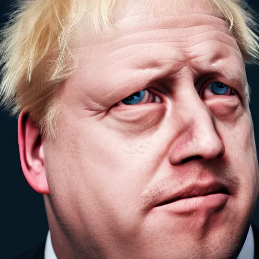 Image similar to Professionally Taken Photo of a sad and bald Boris Johnson, he is looking straight into the camera, forward angle, white background, realistic, hyperrealistic, in real life, highly detailed, very detailed, 4k resolution, 8k resolution, trending on artstation, real life