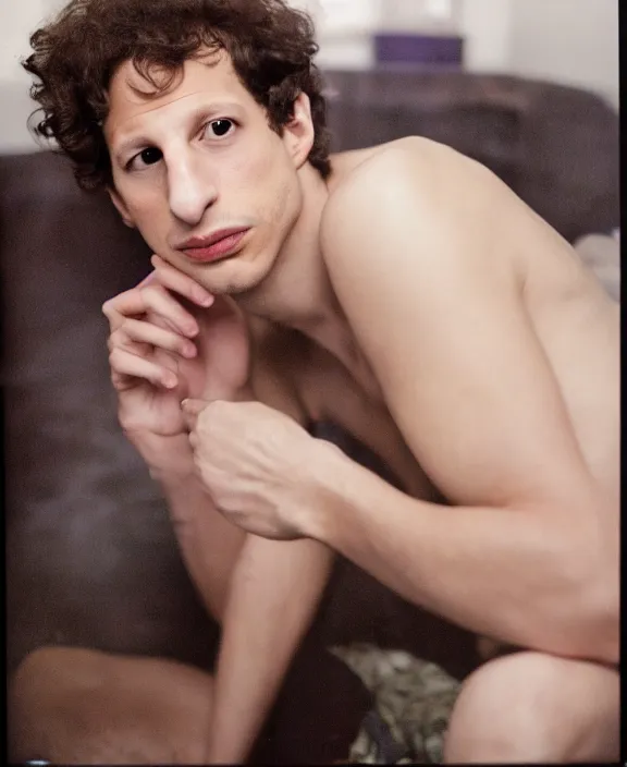 Image similar to portrait of andy samberg photographed by nan goldin