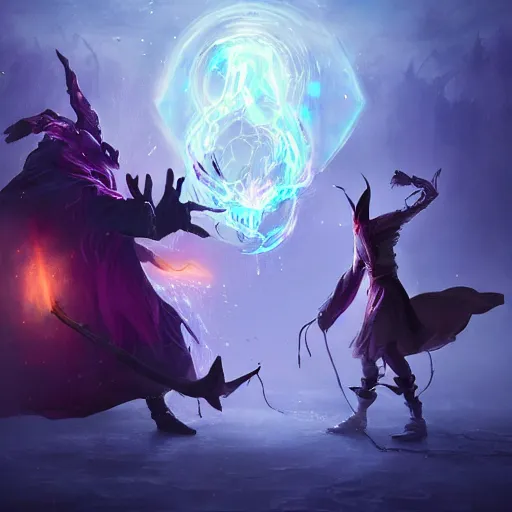 Image similar to a magical wizard having an intense battle with an eldritch god, octane render / source, oil painting, trending on artstation, rossdraws