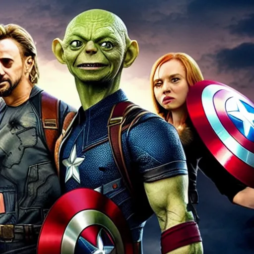 Image similar to avengers with gollum face