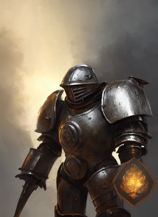 Image similar to medieval knight power armour, concept art, 4 0 k, dreadnought, medieval, highly detailed, cinematic lighting, sparks, digital art painting by greg rutkowski