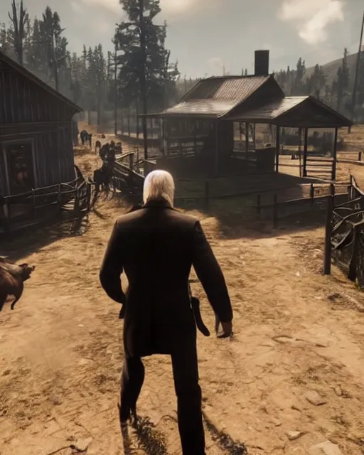 Image similar to Joe Biden in RDR2, gameplay screenshot, mid-shot