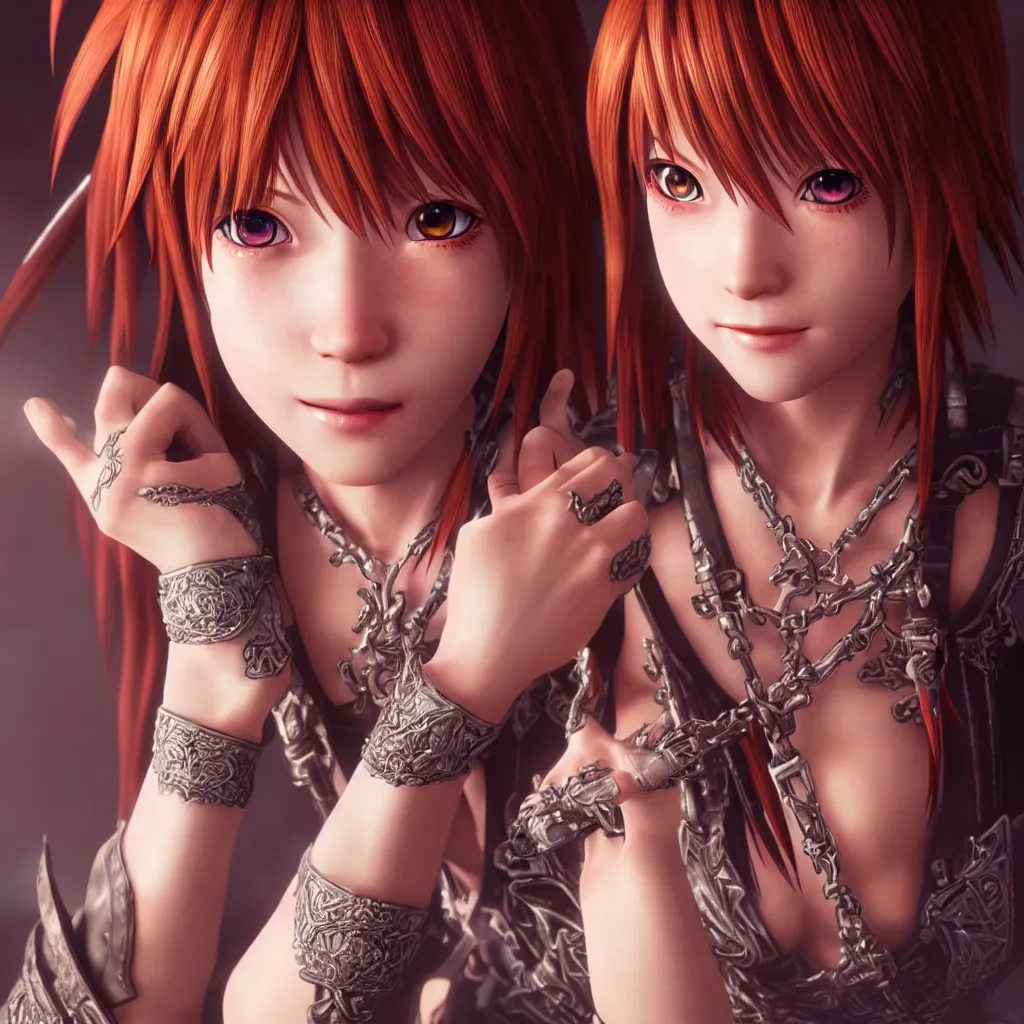 Prompt: hyper - realistic + photorealistic render with very extreme intricate details, of kairi from kingdom hearts + 3 in the style of final + fantasy 1 4, digital game - art by ross tran, movie composition by sana takeda, dramatic cinematic lighting by greg rutkowski