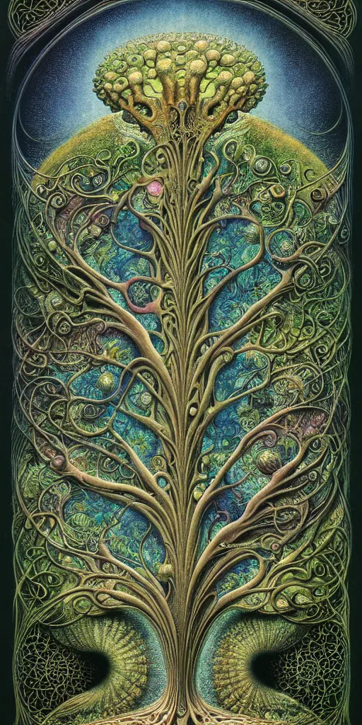 Image similar to tree of life by roger dean and andrew ferez, art forms of nature by ernst haeckel, divine chaos engine, symbolist, visionary, art nouveau, botanical fractal structures, organic, detailed, realistic, surreality