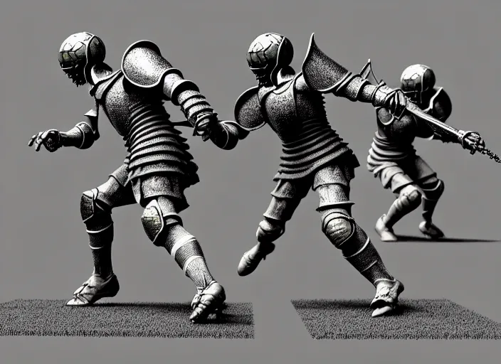 Image similar to knights in armor playing soccer ball - scull, rome, highly detailed, soft lighting, elegant, works by edward hopper, james gillard, zdislaw beksinski, stephen outram, andreas m wiese, highly detailed art by takato yamamoto, masterpiece. rendered in blender, ultra realistic, smooth shading, ultra detailed, high resolution, cinematic, unreal 6