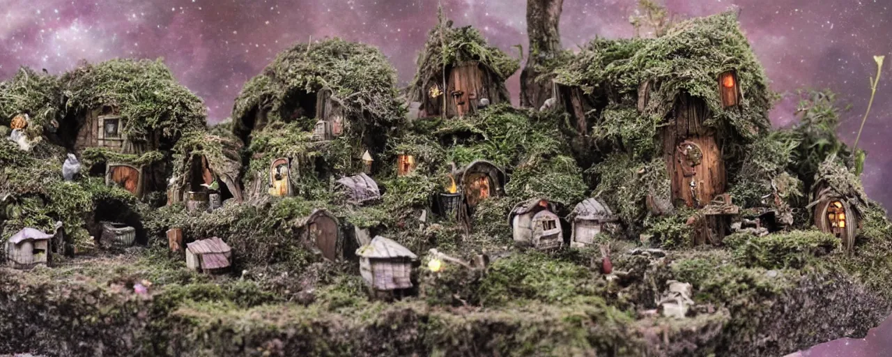 Prompt: small fairy village on the moon