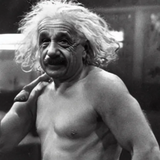 Prompt: Albert Einstein as a WWE wrestler