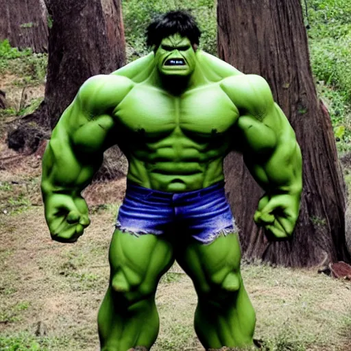 Prompt: The Hulk at summer camp