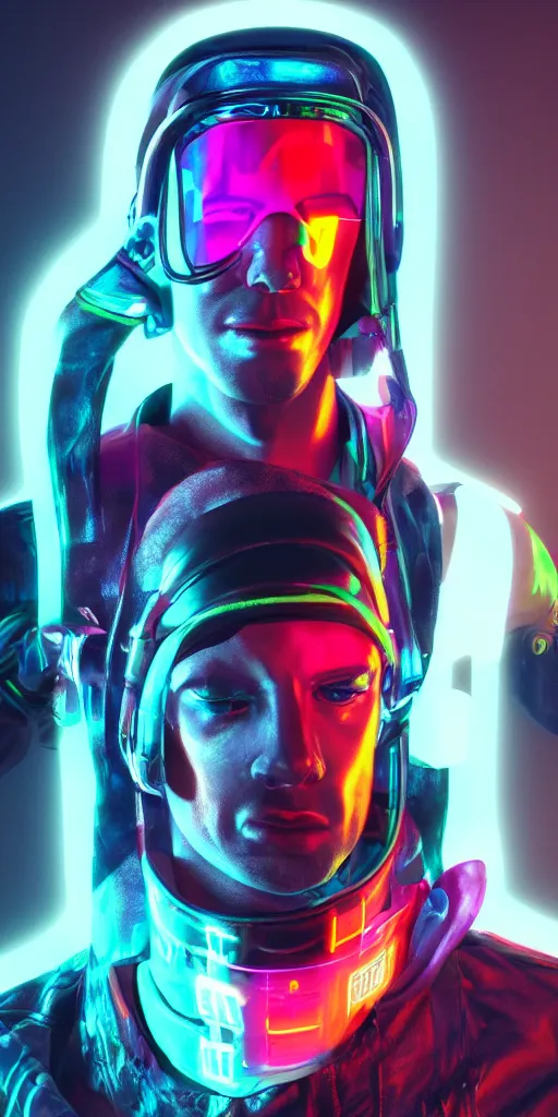 Prompt: cyberpunk neon man with visor ultrarealism