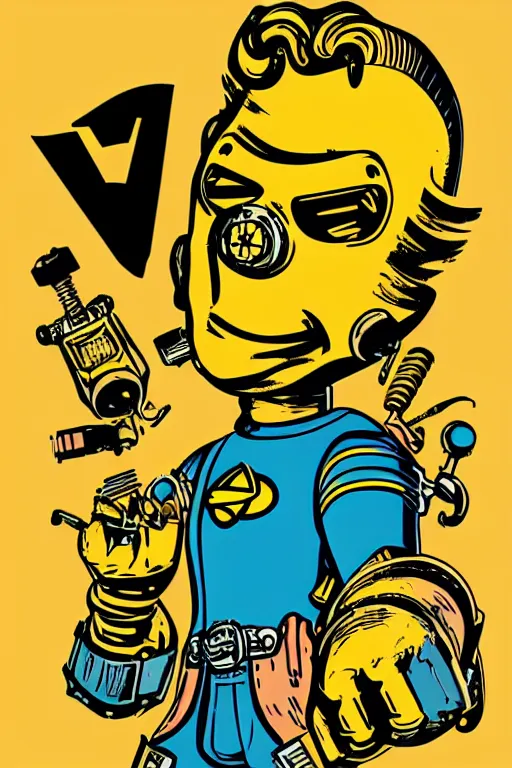 Image similar to fallout 7 6 retro futurist illustration art by butcher billy, sticker, colorful, illustration, highly detailed, simple, smooth and clean vector curves, no jagged lines, vector art, smooth andy warhol style