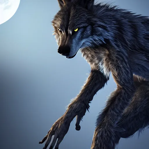 Prompt: werewolf in moonlight, highly detailed, photorealistic portrait, bright studio setting, studio lighting, crisp quality and light reflections, unreal engine 5 quality render