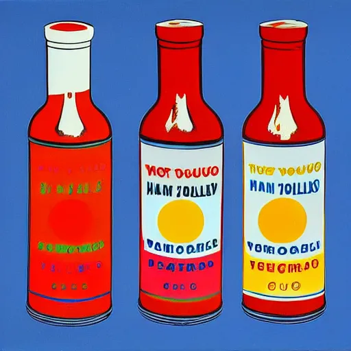 Image similar to hot sauce bottle by Andy Warhol