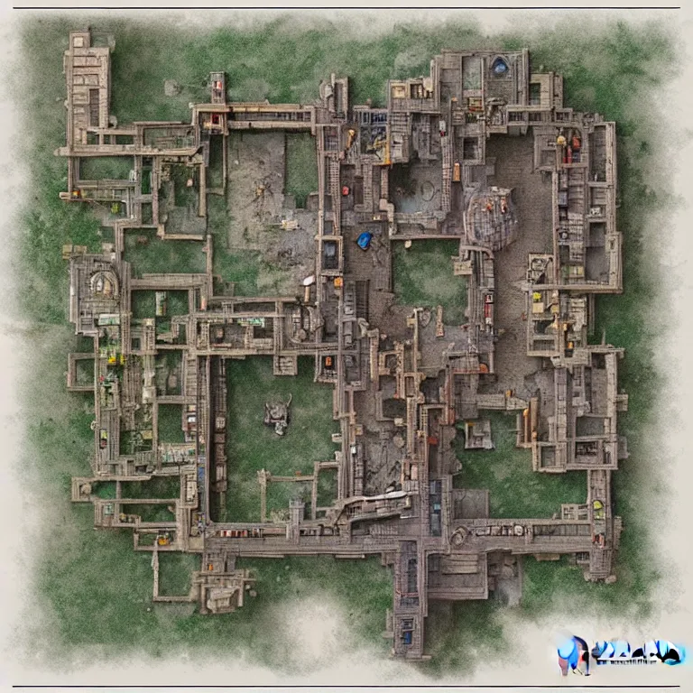 Image similar to full - color fantasy floor plan map of a dungeon, by greg rutkowski and james gurney, trending on artstation