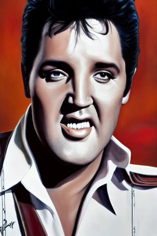 Image similar to elvis presley starring as jerry seinfeld on seinfeld, oil on canvas, intricate, portrait, 8 k highly professionally detailed, hdr, cgsociety