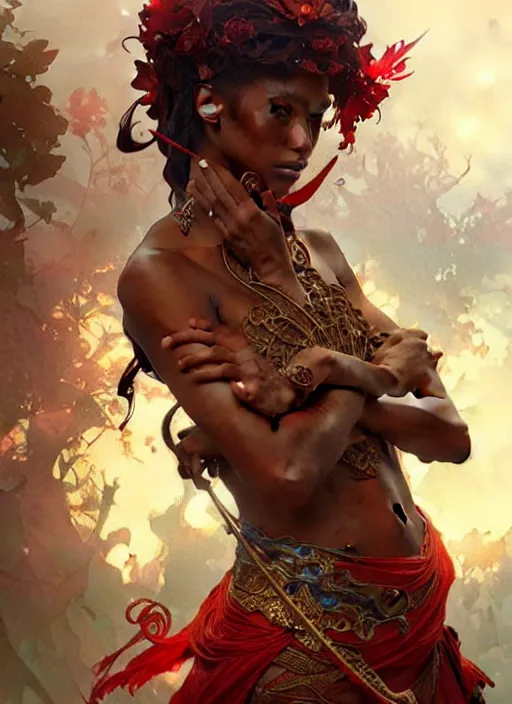 Image similar to : shango fantasy, fantasy magic, , intricate, elegant, sharp focus, illustration, highly detailed, digital painting, concept art, matte, art by WLOP and Artgerm and Greg Rutkowski and Alphonse Mucha, masterpiece